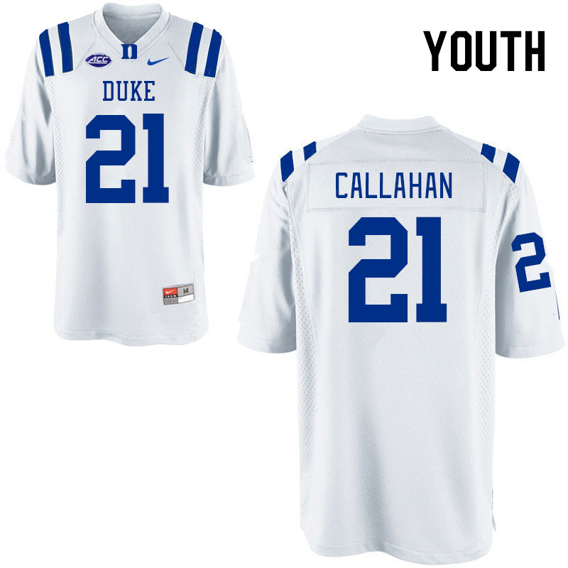 Youth #21 Landan Callahan Duke Blue Devils College Football Jerseys Stitched-White